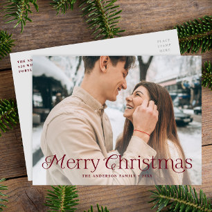 Festive Elegance Burgundy Merry Christmas Photo Holiday Postcard