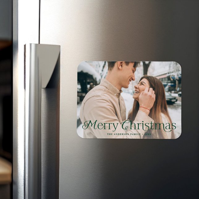 Festive Elegance Green Merry Christmas Photo Magnet (Creator Uploaded)