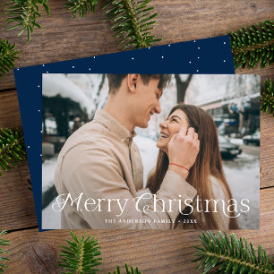 Festive Elegance Merry Christmas Navy Photo Holiday Card