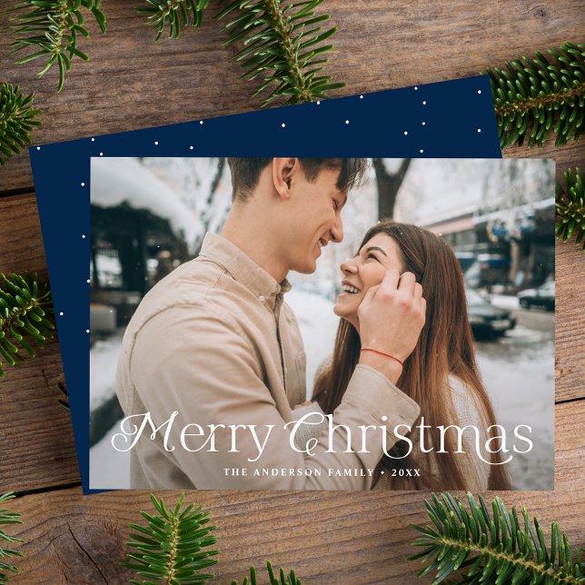 Festive Elegance Merry Christmas Navy Photo Holiday Card (Creator Uploaded)