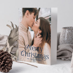 Festive Elegance Navy Merry Christmas Photo Holiday Card
