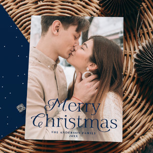 Festive Elegance Navy Merry Christmas Photo Holiday Card