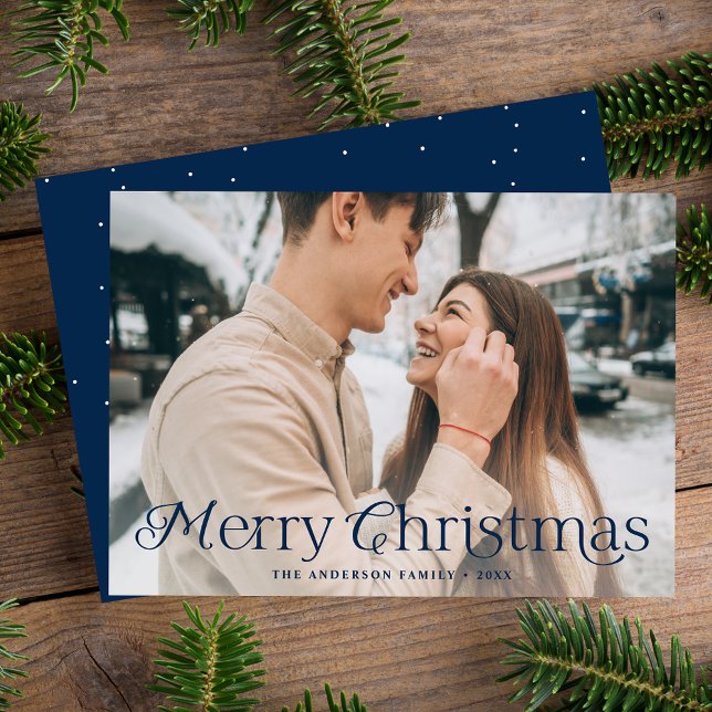 Festive Elegance Navy Merry Christmas Photo Holiday Card (Creator Uploaded)