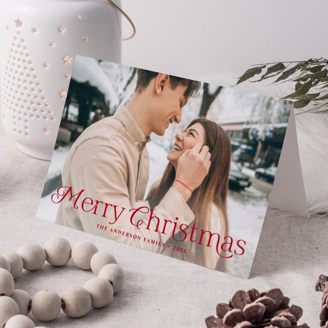 Festive Elegance Red Merry Christmas Photo Holiday Card (Creator Uploaded)