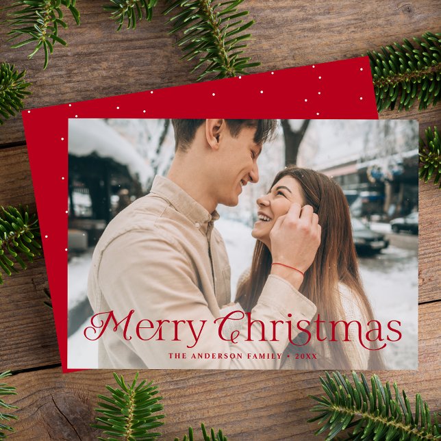 Festive Elegance Red Merry Christmas Photo Holiday Card (Creator Uploaded)