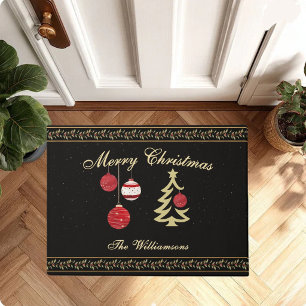 Festive Elegant Christmas Holiday Ornaments Name Doormat