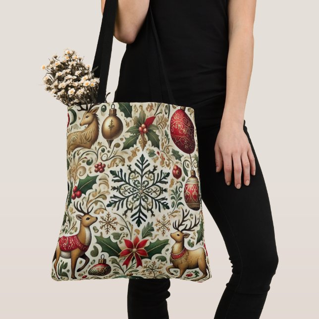 Festive Elegant Christmas Pattern Tote Bag   (Close Up)