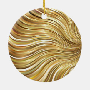 Festive Elegant Gold Abstract Flowing Stripes Ceramic Tree Decoration