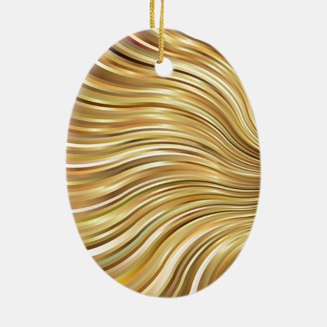 Festive Elegant  Gold Abstract Flowing Stripes Ceramic Tree Decoration (Back)