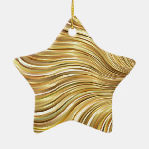 Festive Elegant Gold Abstract Flowing Stripes Ceramic Tree Decoration