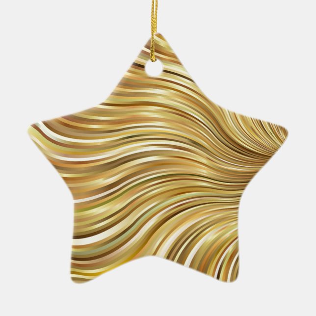 Festive Elegant  Gold Abstract Flowing Stripes Ceramic Tree Decoration (Front)