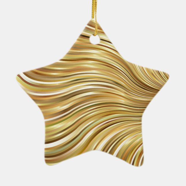 Festive Elegant Gold Abstract Flowing Stripes Star Ceramic Tree Decoration (Back)