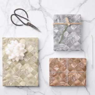 festive elegant gold silver copper tiled wrapping paper sheet