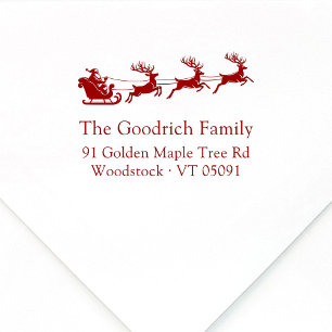 Festive Elegant Santa's Sleigh Return Address Rubber Stamp