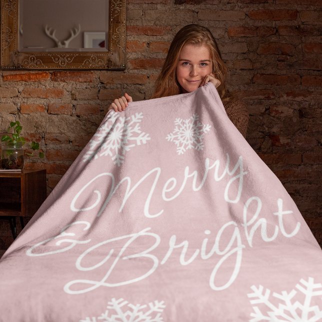 Festive Elegant Seasons Greetings On Pastel Pink Fleece Blanket (Creator Uploaded)