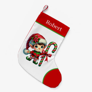 Festive Elf add name  Small Christmas Stocking