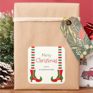 Festive Elf leg Merry Christmas Square Sticker