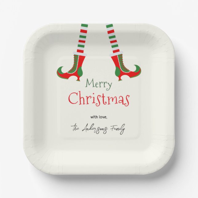 Festive  Elf Legs Merry Christmas Paper Plate (Front)
