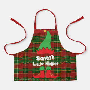 Festive Elf Santa's Little Helper Red Green Tartan Apron