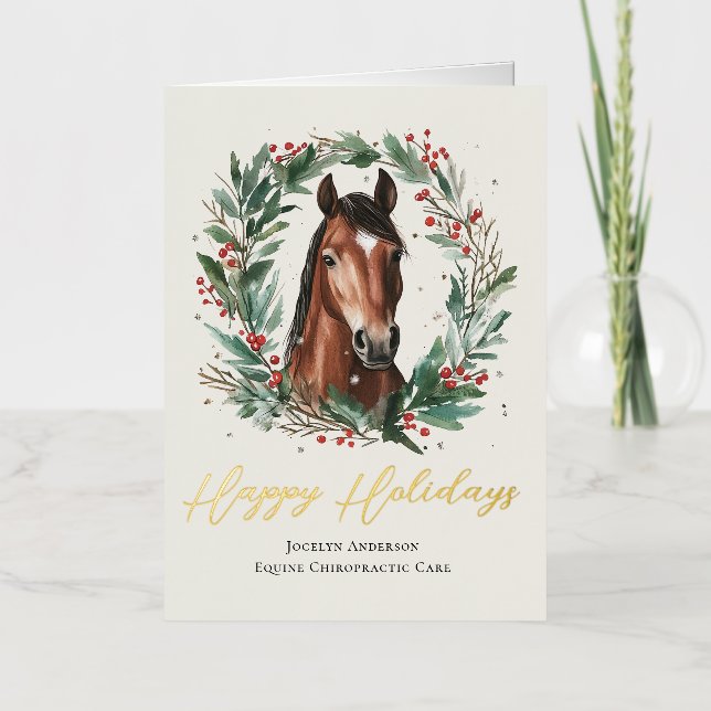 Festive Equestrian Business Corporate Photo Foil Holiday Card (Front)
