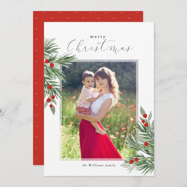 Festive Evergreen Christmas Photo Card (Front/Back)