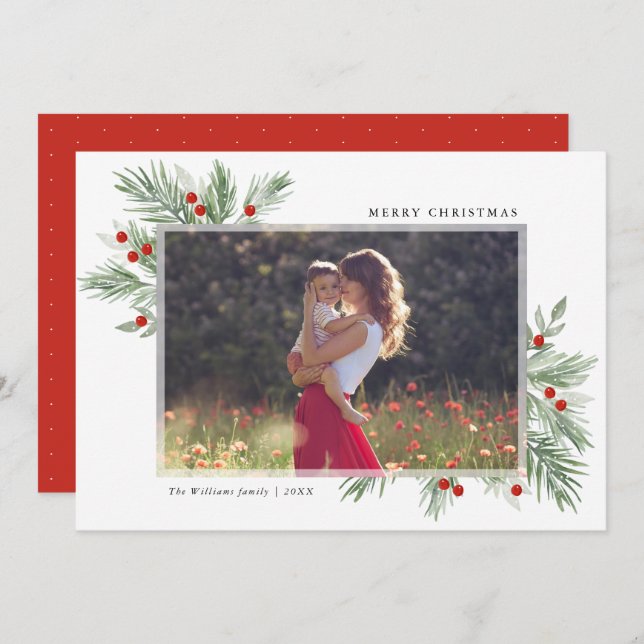 Festive Evergreen Christmas Photo Card (Front/Back)