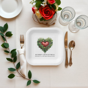 Festive Evergreen Heart Paper Plate