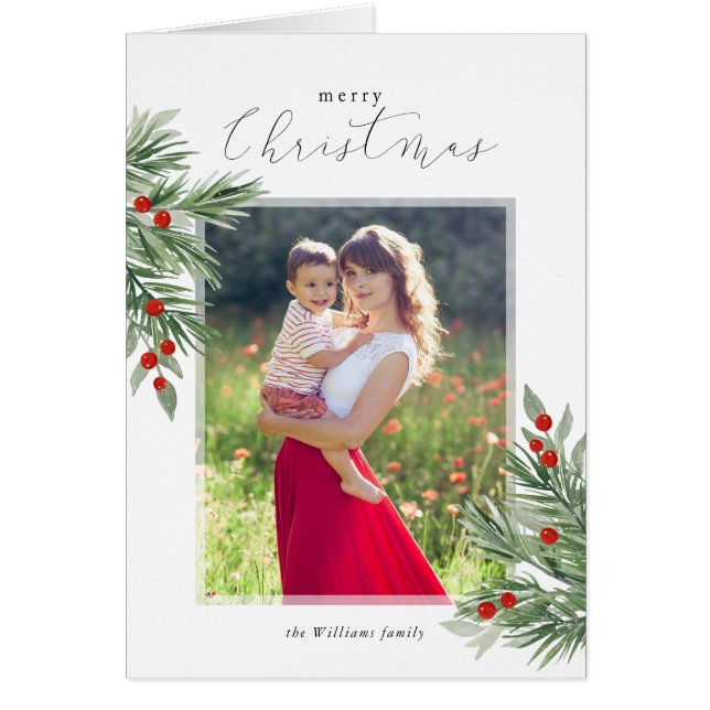Festive Evergreen Photo Greeting Card (Front)