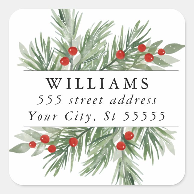 Festive Evergreen Return Address Envelope Seal (Front)