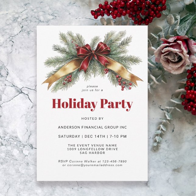 Festive Evergreens Corporate Holiday Party Invitation (Creator Uploaded)