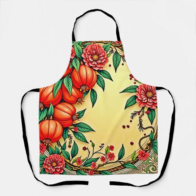 Festive Fall Floral Illustration Design Apron (Front)
