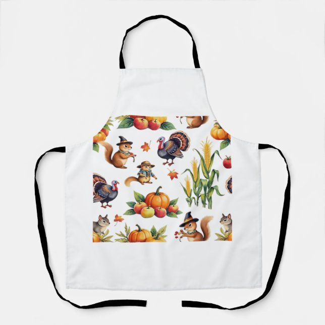 Festive Fall Harvest Watercolor Pattern Classic T- Apron (Front)