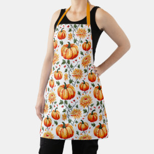 Festive Fall Pumpkins and Chrysanthemums Apron