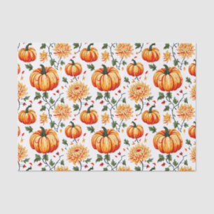 Festive Fall Pumpkins and Chrysanthemums Tissue Paper