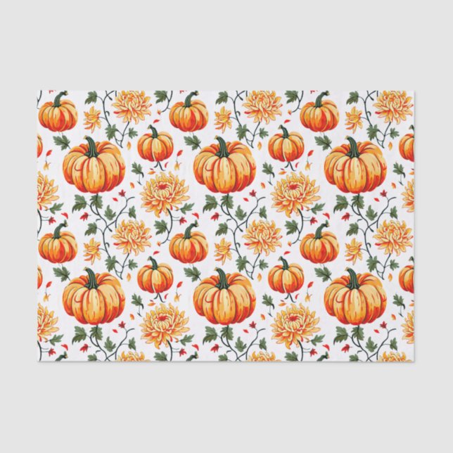 Festive Fall Pumpkins and Chrysanthemums Tissue Paper (Front)