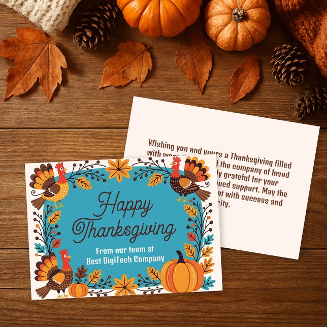 Festive Fall Turkeys and Pumpkins Thanksgiving Card (Creator Uploaded)