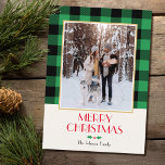Festive Family Custom Photo Green Christmas Card<br><div class="desc">A traditional Christmas card template, ready for you to personalise with your own text and photo. This festive design, features a checked Buffalo Plaid pattern surrounding your photograph, and a vintage-style Scottie Dog illustration inside. This is an editable template, so you can customise all the text and make it unique....</div>