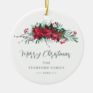 Festive Family Poinsettia Christmas Holidays Ceramic Tree Decoration