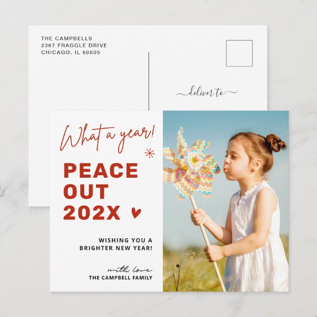 Festive Farewell Peace Out 2024 Christmas Photo Holiday Postcard (Front/Back)