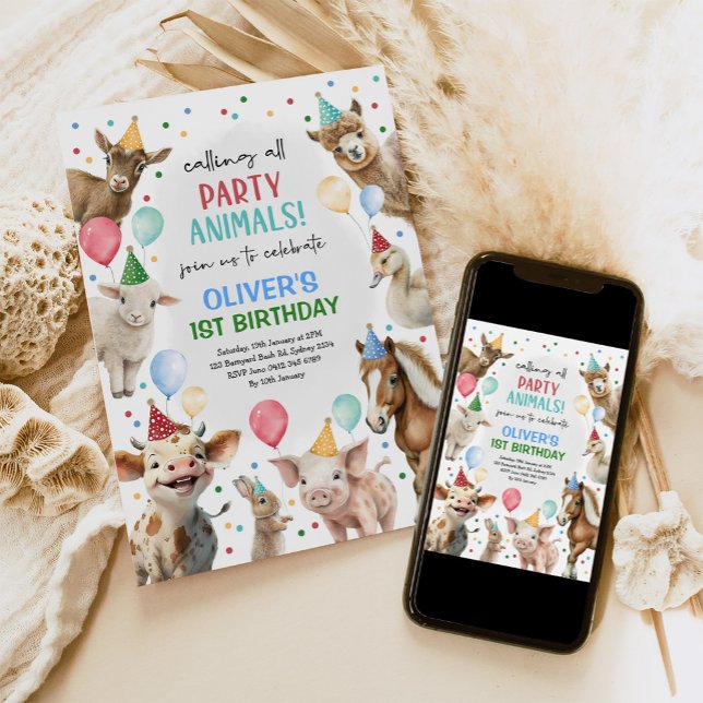 Festive Farm Barnyard Party Animals Boys Birthday Invitation (Creator Uploaded)