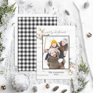 Festive Farmhouse Merry Christmas Plaid Photo Holiday Card