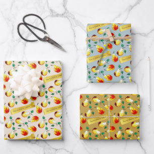 Festive Farmhouse Pears Boho Christmas Kitchen Wrapping Paper Sheet