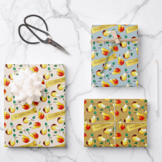 Festive Farmhouse Pears Boho Christmas Kitchen Wrapping Paper Sheet (Front)