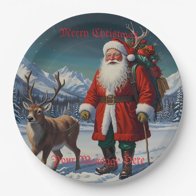 Festive Father Christmas Santa Paper Plate (Front)