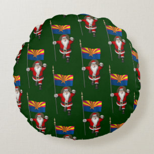 Festive Father Christmas Visiting Arizona Round Cushion