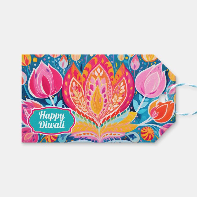 Festive Fauvist Diwali Greetings Gift Tags (Front (Horizontal))