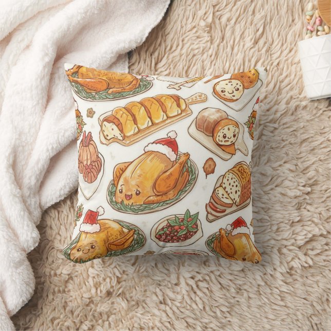 Festive Feast Pattern | Cute Holiday Food  Cushion (Blanket)