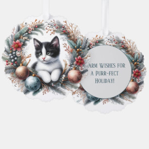 Festive Feline in a Holiday Wreath - Ornament