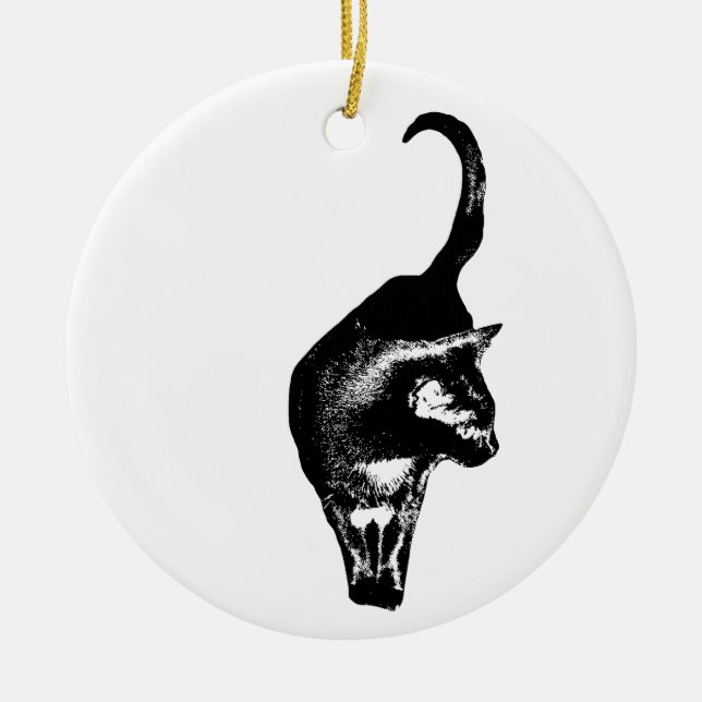 Festive Feline Outline Ceramic Tree Decoration (Front)