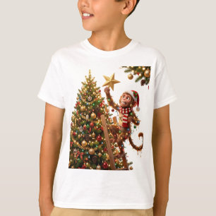 Festive Fiasco: 3D Monkey Tangled in Christmas T-Shirt